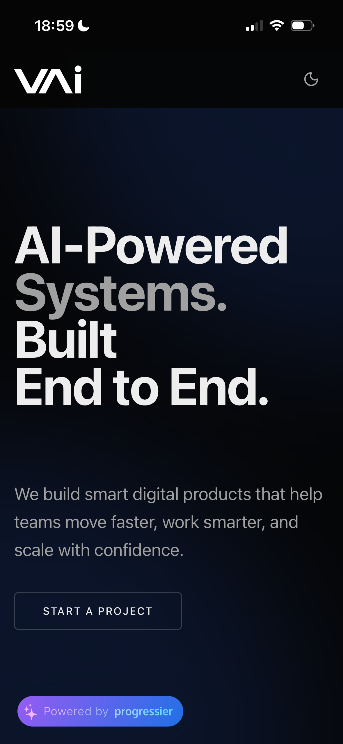 Vai mobile interface — dark mode